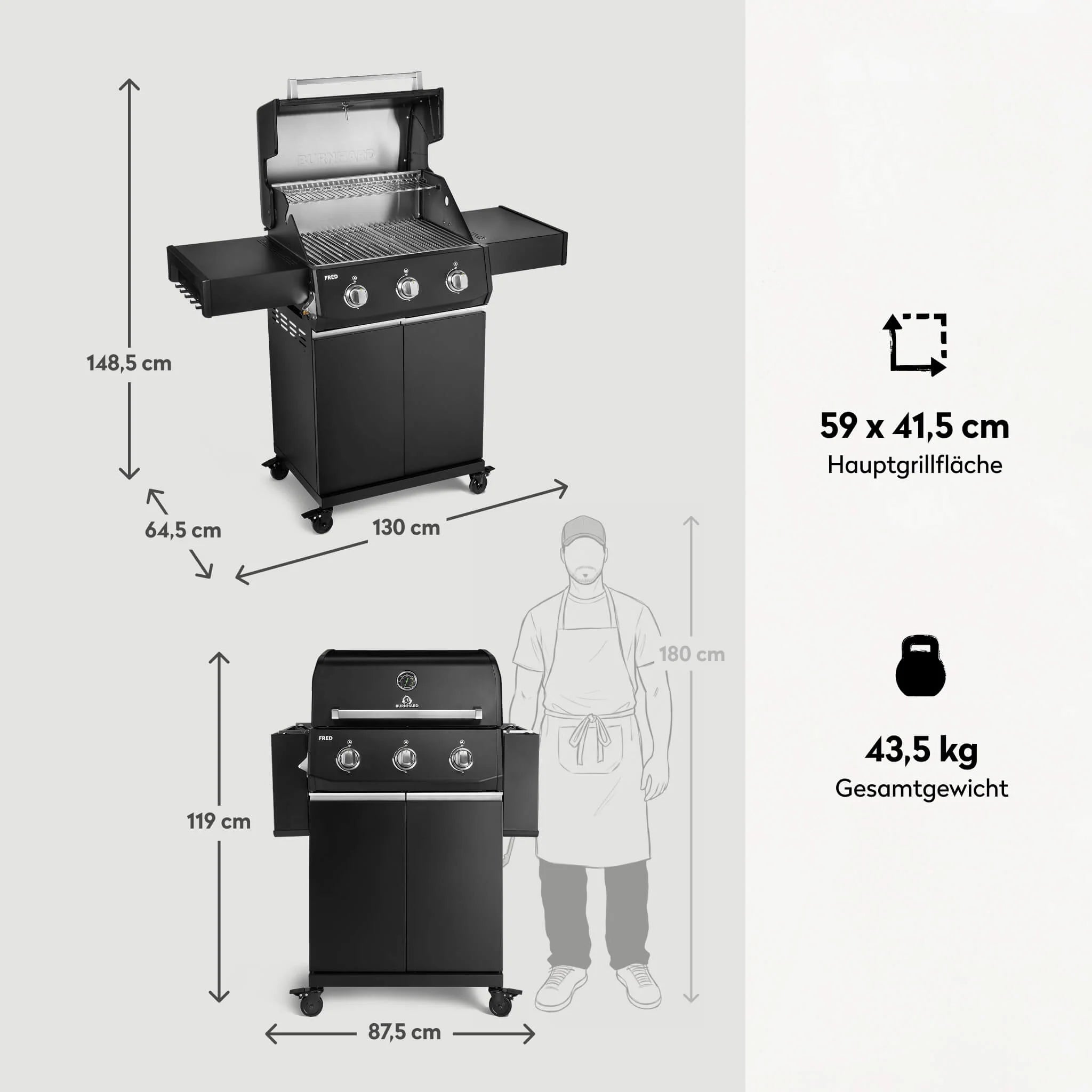 Burnhard Big FRED Base Gasgrill 4-Brenner Basic mit Edelstahlrost Series 4