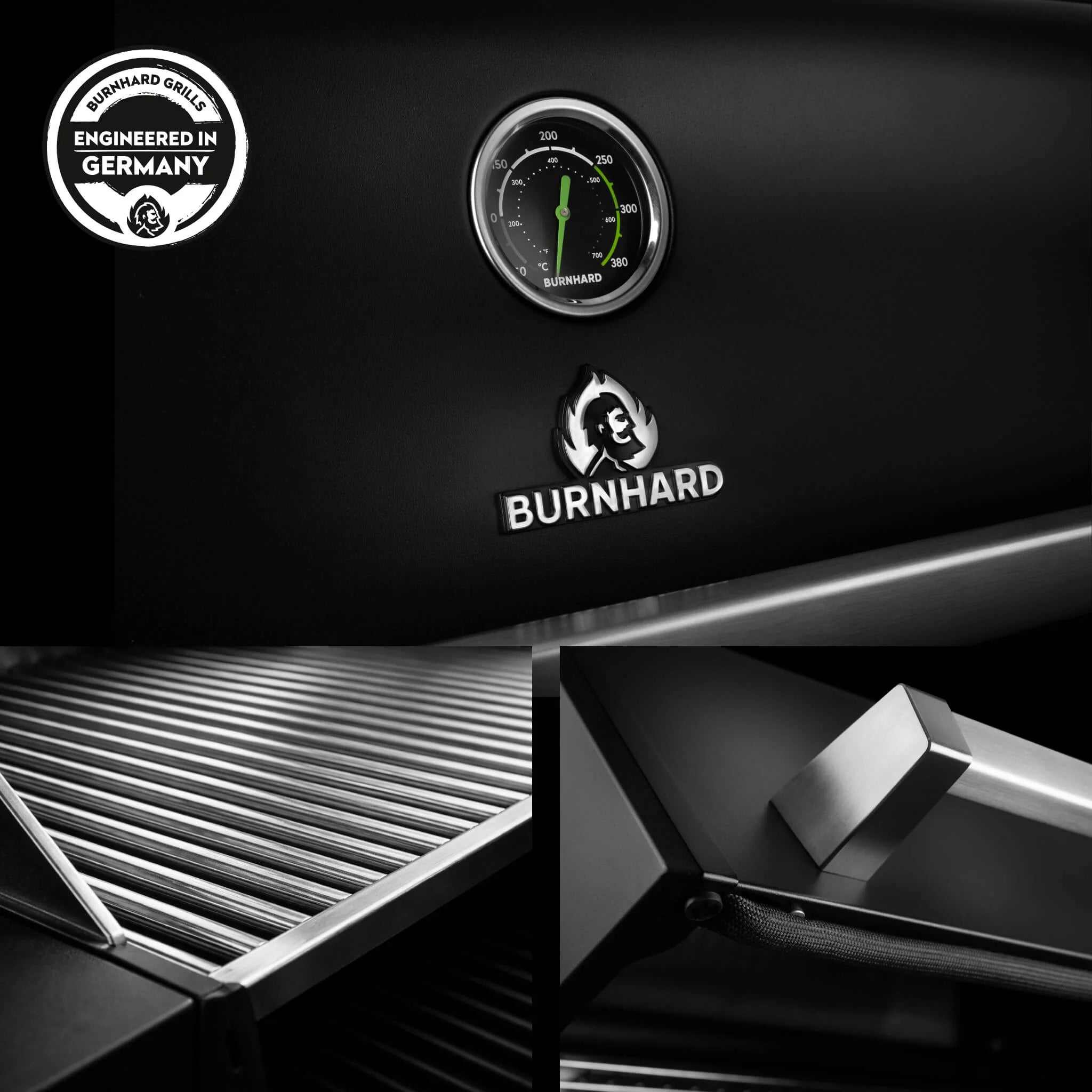 Burnhard FRED Deluxe Gasgrill 3-Brenner Black Edition mit Edelstahlrost Series 4