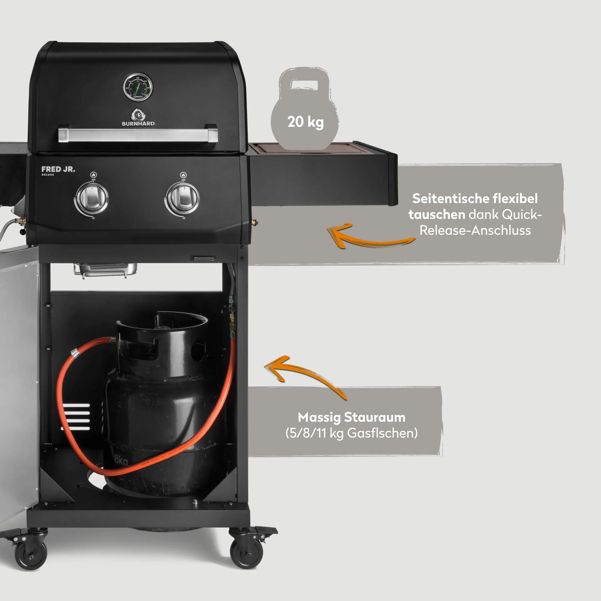 Burnhard FRED Jr. Deluxe Gasgrill Black Edition 2-Brenner mit Gussrost Series 4