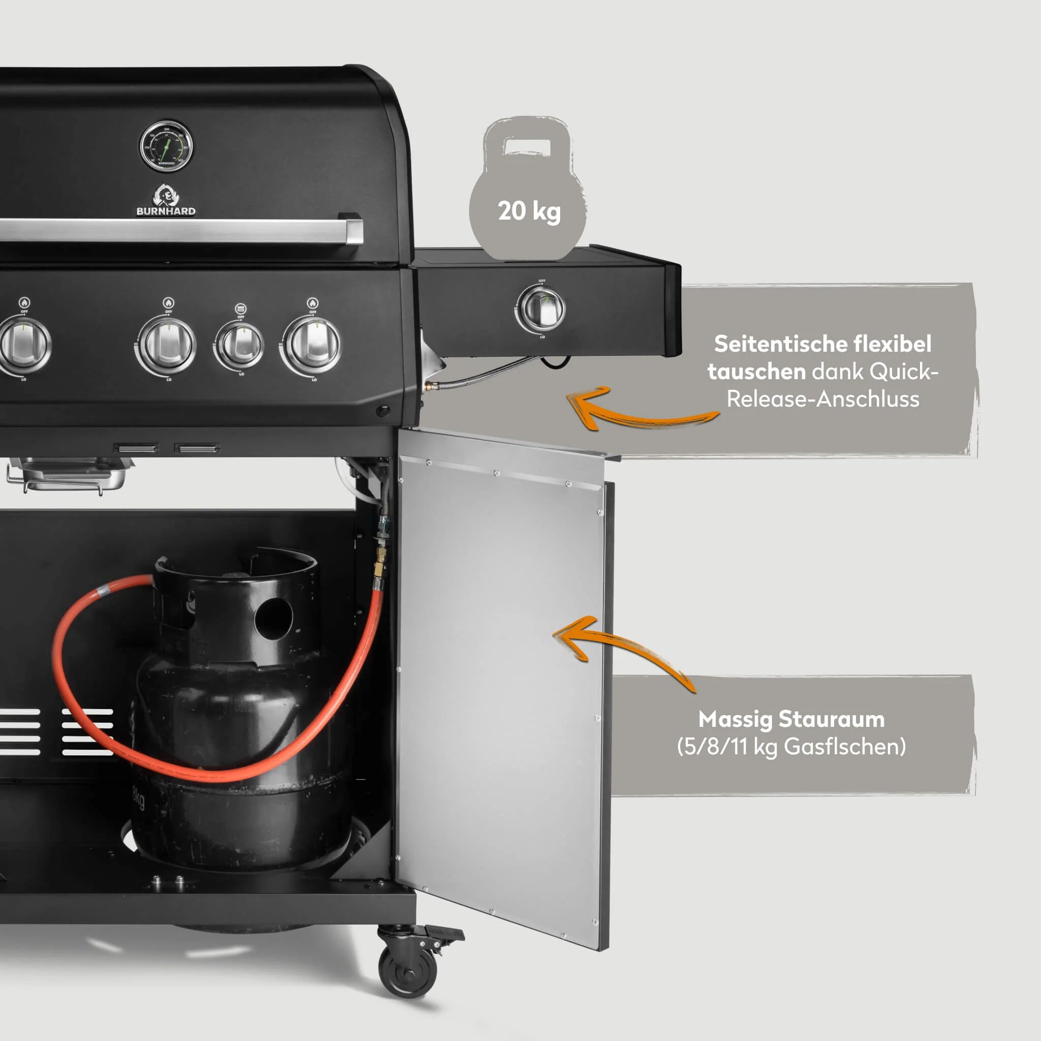 Burnhard FRED Deluxe Gasgrill 3-Brenner Black Edition mit Edelstahlrost Series 4
