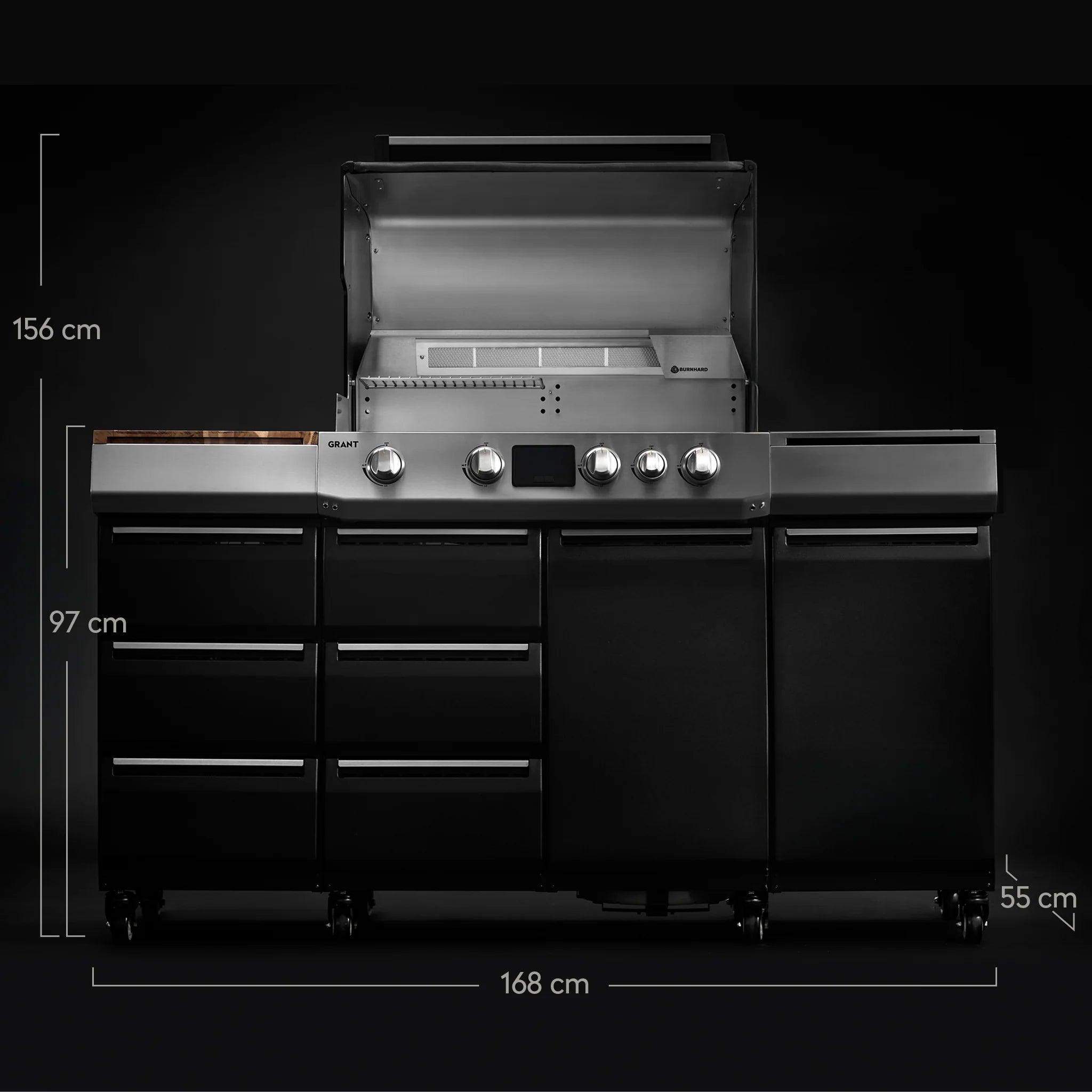 Burnhard GRANT Pro - Modularer Gasgrill 4-Brenner mit Türen und Gusseisenrost