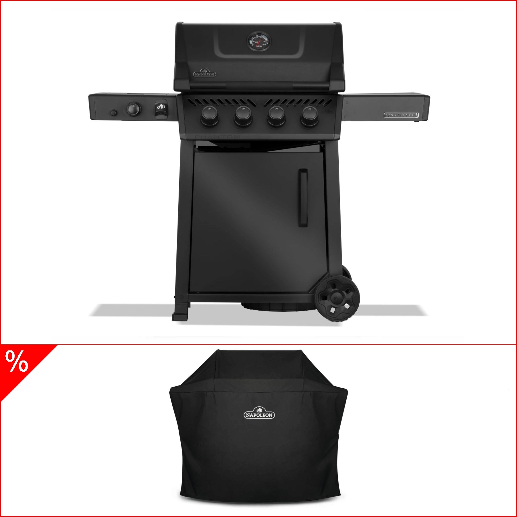 Napoleon Phantom Freestyle PRO 425 Gasgrill Mattschwarz – inkl. Sizzle Zone, Edelstahlrosten & Abdeckhaube