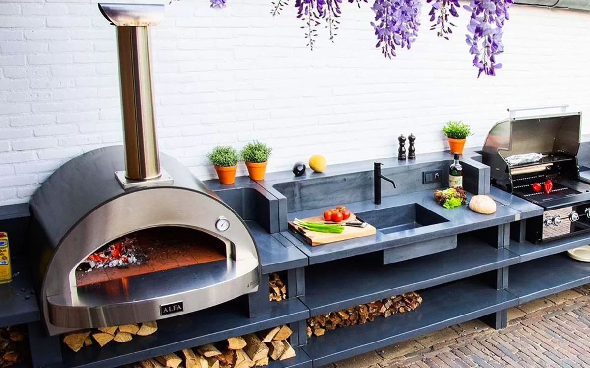 Alfa Forni Classico 4 Pizze, Holz, Kupfer
