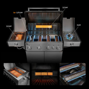 Burnhard Big FRED Deluxe Gasgrill Edelstahl 4-Brenner mit Gusseisenrost Series 4
