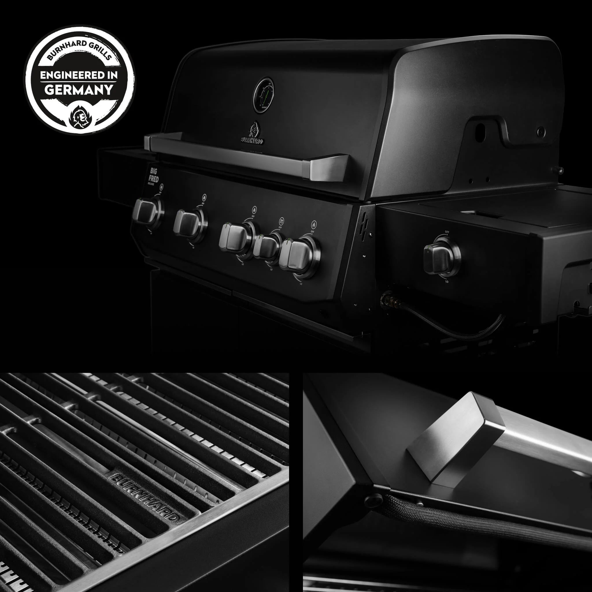 Burnhard Big FRED Deluxe Gasgrill Black Edition 4-Brenner mit Edelstahlrost Series 4