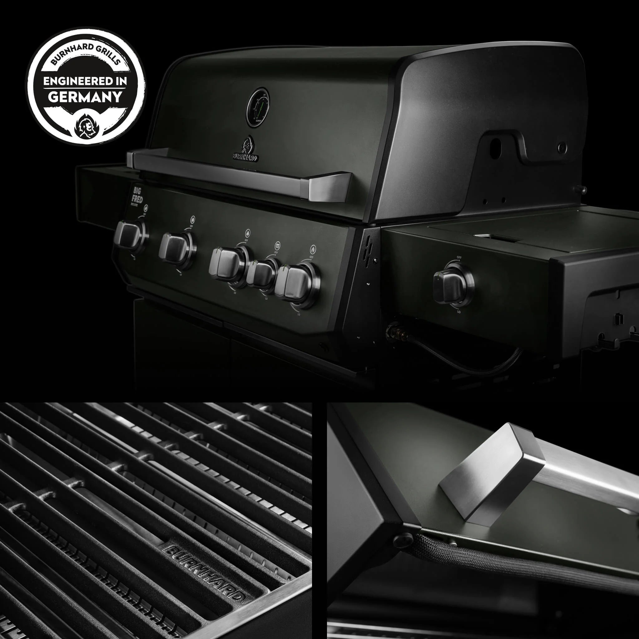 Burnhard Big FRED Deluxe Gasgrill Green Edition 4-Brenner mit Edelstahlrost Series 4