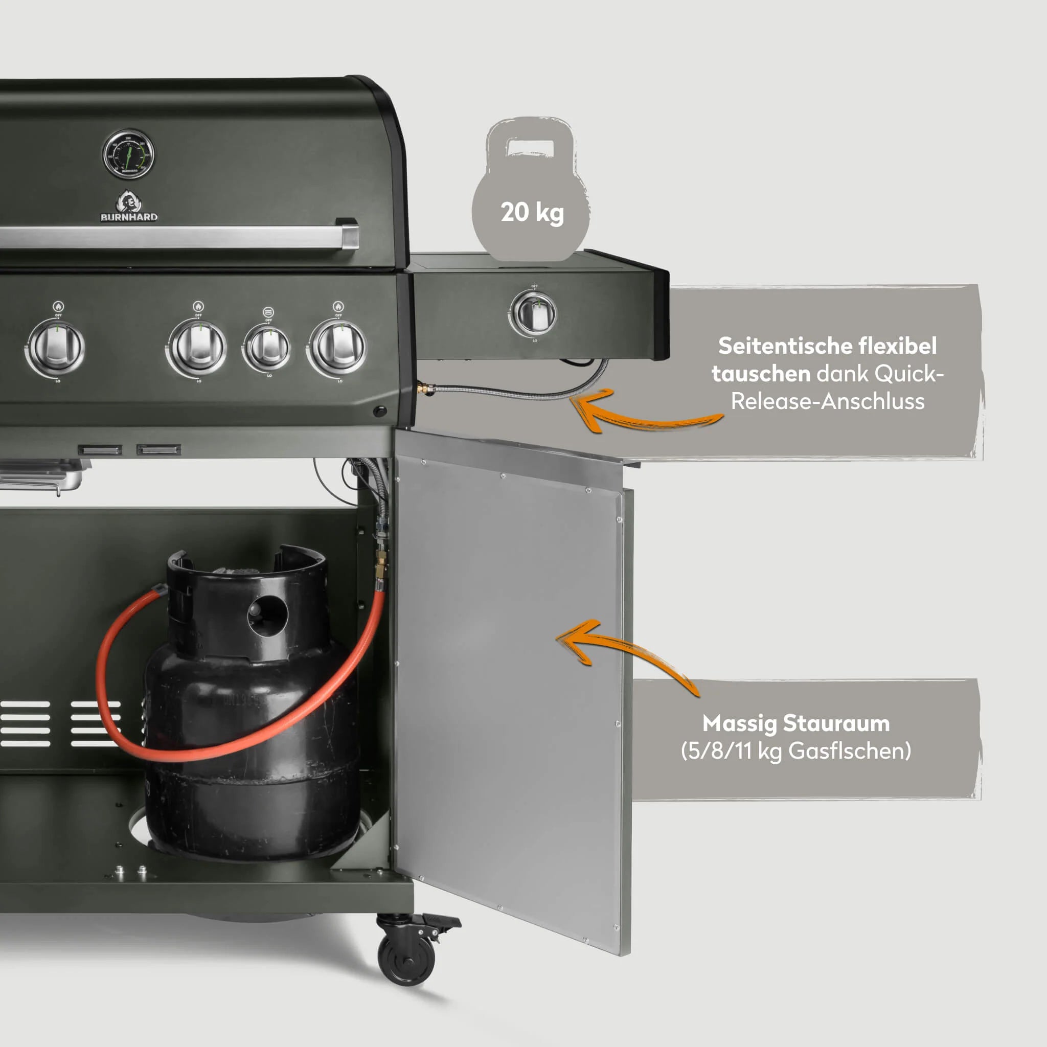 Burnhard Big FRED Deluxe Gasgrill Green Edition 4-Brenner mit Edelstahlrost Series 4