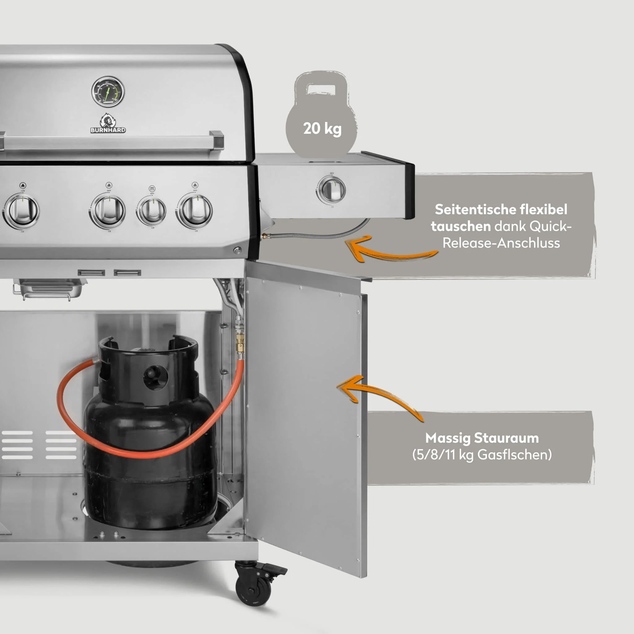 Burnhard FRED Deluxe Gasgrill 3-Brenner Edelstahl mit Edelstahlrost Series 4