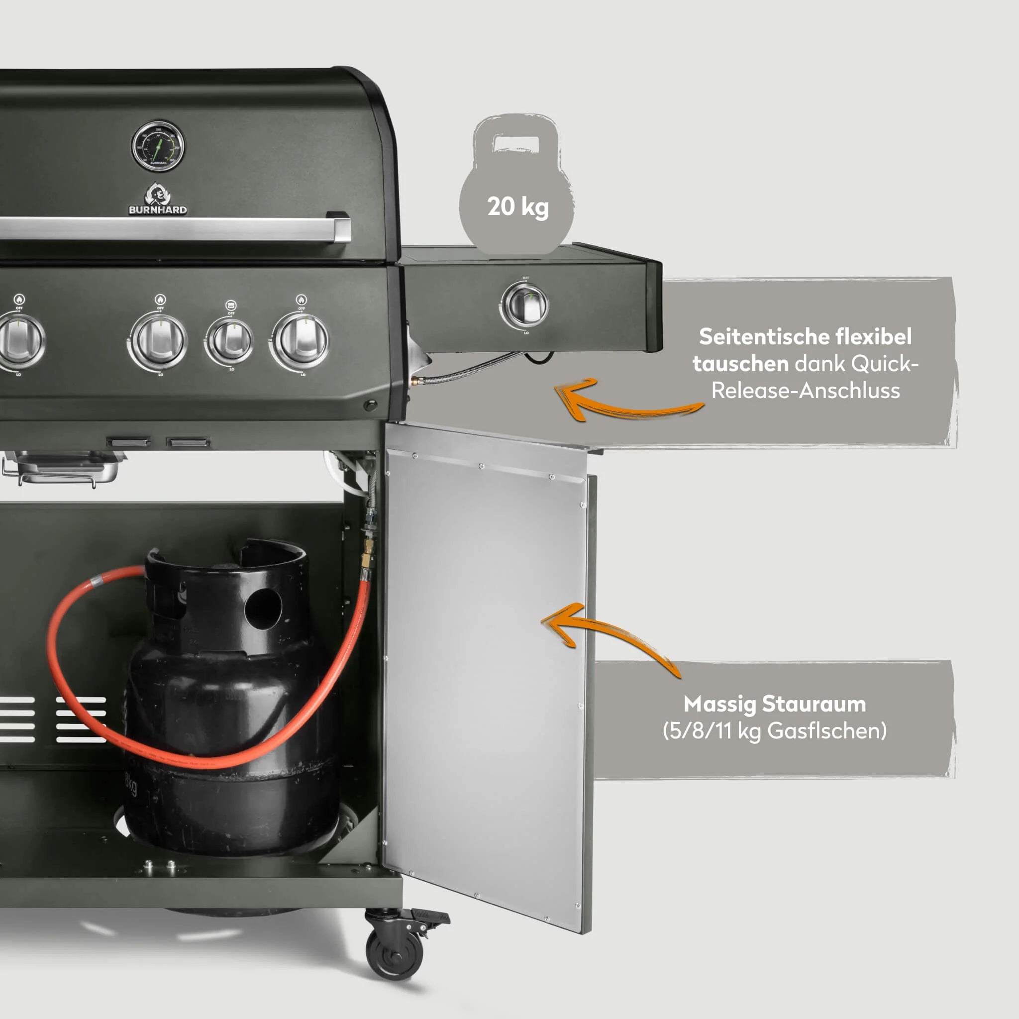 Burnhard FRED Deluxe Gasgrill 3-Brenner Green Edition mit Edelstahlrost Series 4