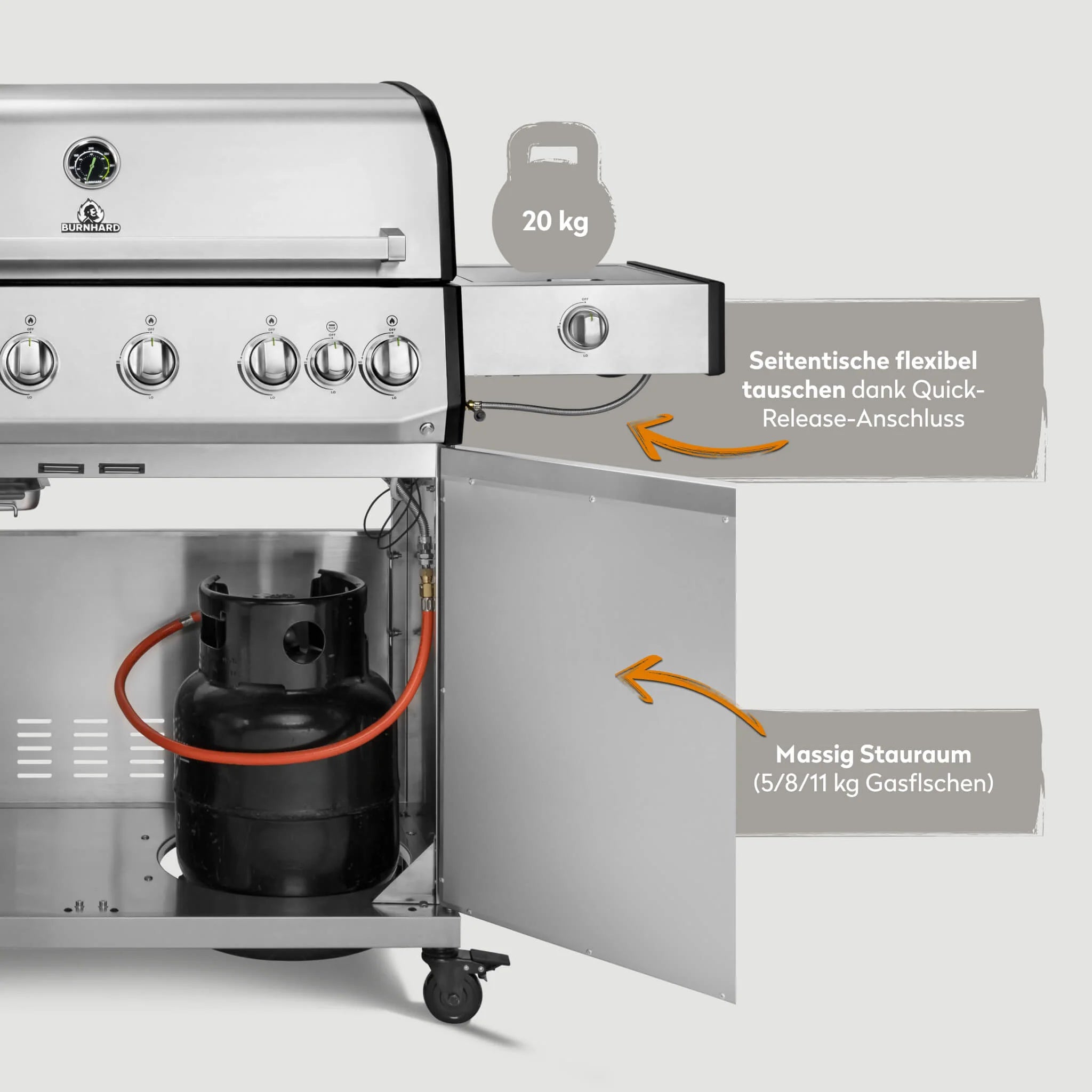 Burnhard Fat FRED Deluxe+ Gasgrill 6-Brenner Edelstahl mit Edelstahlrost Series 4