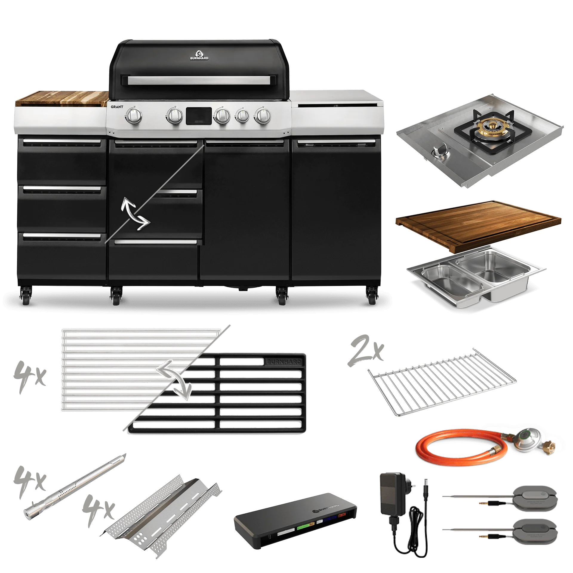 Burnhard GRANT Pro - Modularer Gasgrill 4-Brenner mit Türen und Gusseisenrost
