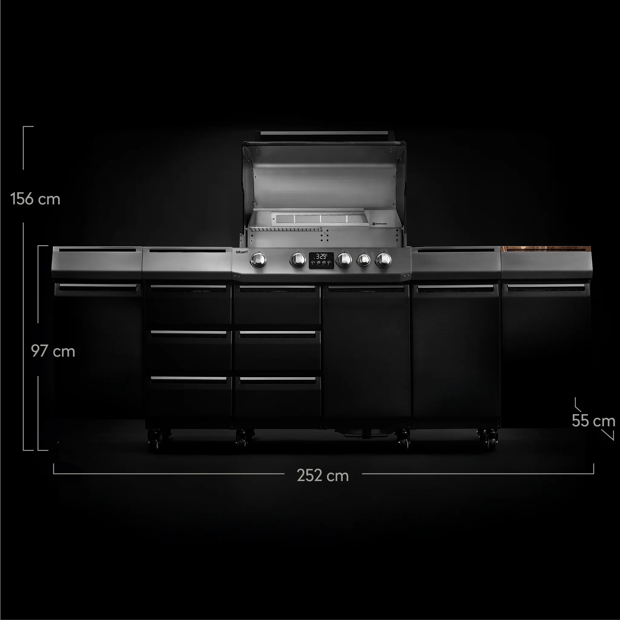 Burnhard GRANT Station - Modularer Gasgrill 4-Brenner mit Schubladen und Gusseisenrost