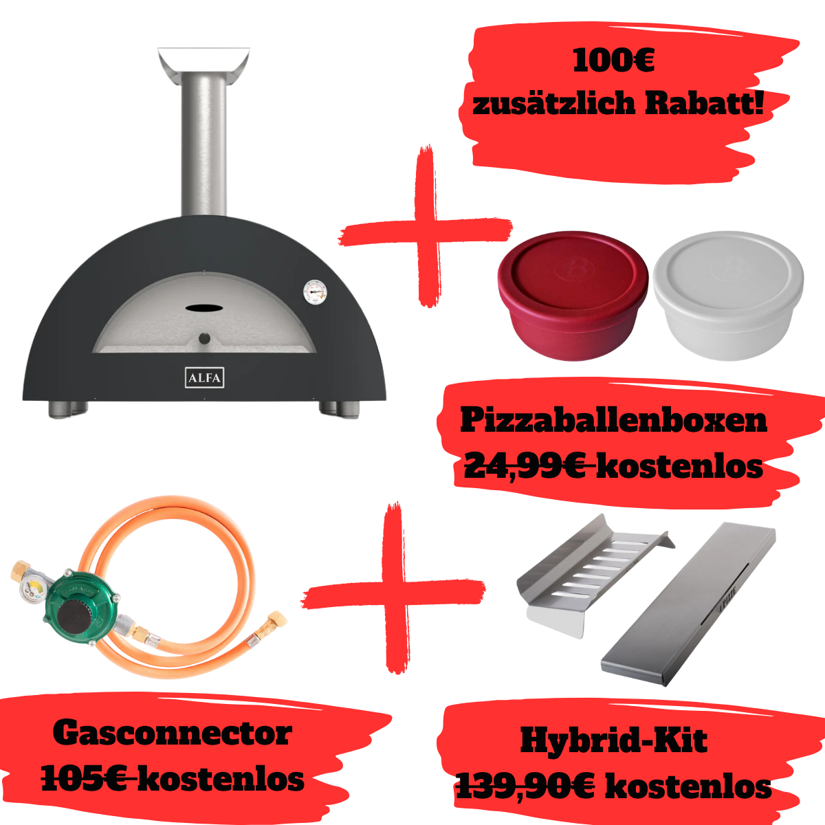 Alfa Forni Moderno 2 Pizze Bundle, Gas/Hybrid, Grau