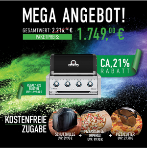 Broil King Regal 420 Built-In Bundle inkl. Abdeckhaube, Pizzastein und Pizzacutter