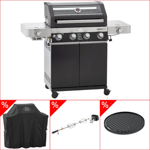 Rösle Videro G4-S Vario+ schwarz inkl. Abdeckhaube, Rotisserie & Grillplatte rund
