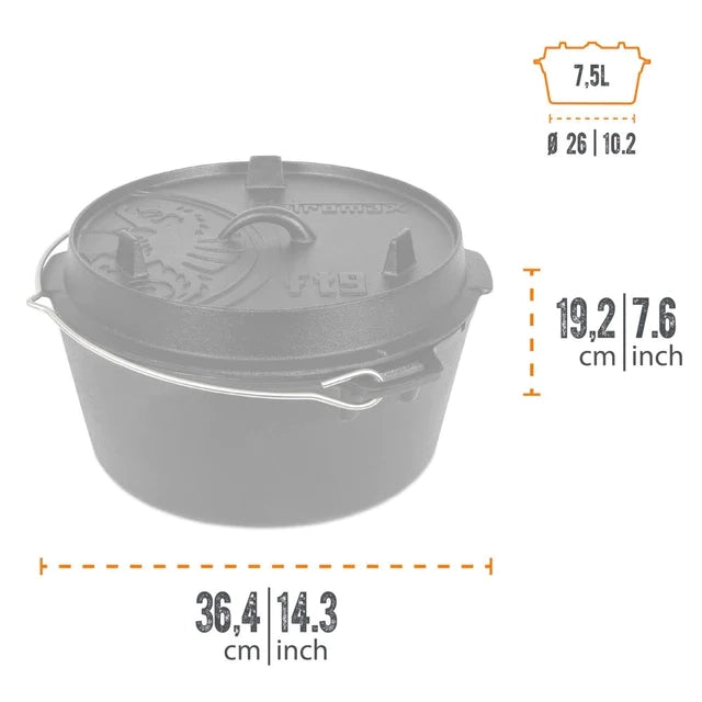 Maße Petromax Dutch Oven ft9-t, ohne Füße