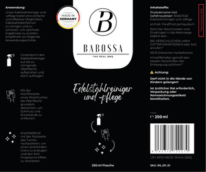 Etiket Babossa Edelstahlreiniger und -pflege